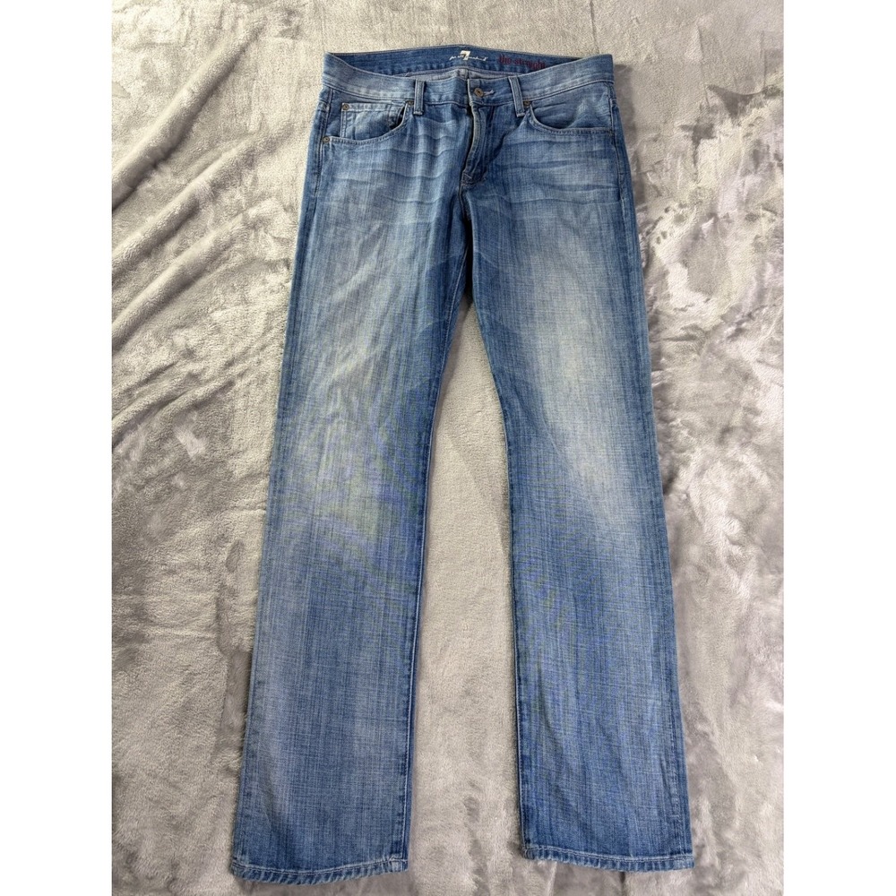 VTG USA 7 For All Mankind Jeans The Straight Men Size 32 Blue Embroidered Coton